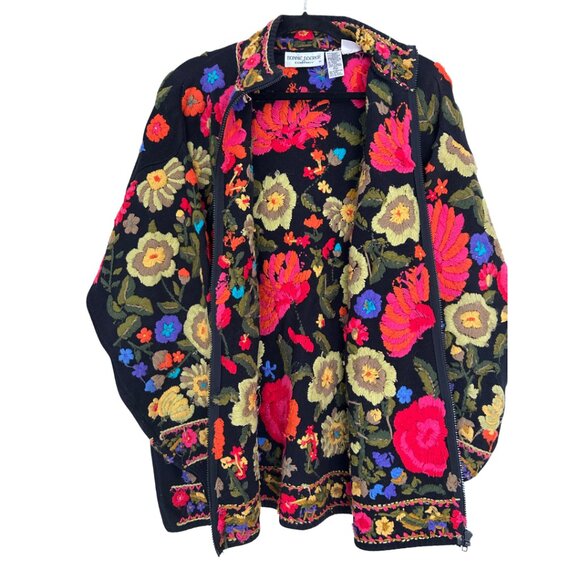 Insane VINTAGE Bonnie Boerer Large Floral Print Embroidered Zipper Cardigan - Picture 4 of 10